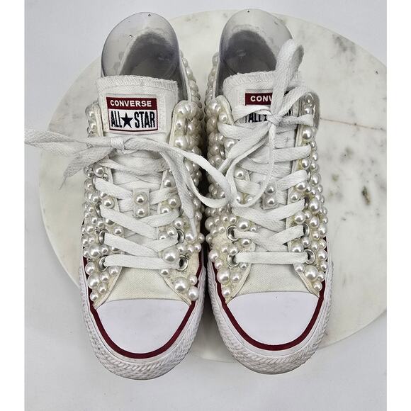 Custom Pearl Converse All Star Low Tops - - Picture 7 of 8